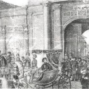 Galatasaray’daki Mekteb-i Tıbbiye-i Şahane’nin ikinci mezunları  için yapılan diploma töreninden sonra Sultan Abdülmecid Tıbbiye’den ayrılırken (1844)